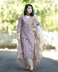 Gosriki Women'S Cotton Blend Printed Straight Kurta With Pant & Dupatta (Moringa Pink-Nw-Gs_3Xl_Pink_Xxx-Large),Pink,3,B0D4DPBN16