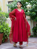 Gosriki Women'S Cotton Blend Solid Anarkali Kurta With Pant & Dupatta (Magic-Red-Gs_M_Red_Medium),Red,,B0CJJY6CBR