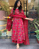 Anni Designer Women'S Rayon Viscose Anarkali Printed Kurta With Palazzo & Dupatta (Cia Pink_L_Pink_Large),Pink,L,,,