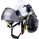 SAFEBUILDER Industrial Safety Helmet with Visor Ear Muffs Hard Hat with Visor Vented Hardhats Construction Work Head Protection 