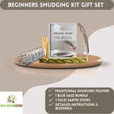 Ancient VEDA Sage Smudge Kit | USDA Organic Blue Sage, Sweetgrass, & Palo Santo Sticks Smudging Kit for Meditation, Yoga, Reiki,