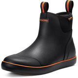 TIDEWE Deck Boots for Men, Waterproof Fishing Boots, Slip On Neoprene Rubber Ankle Rain Boots for Boating (Black Orange, Size 9)