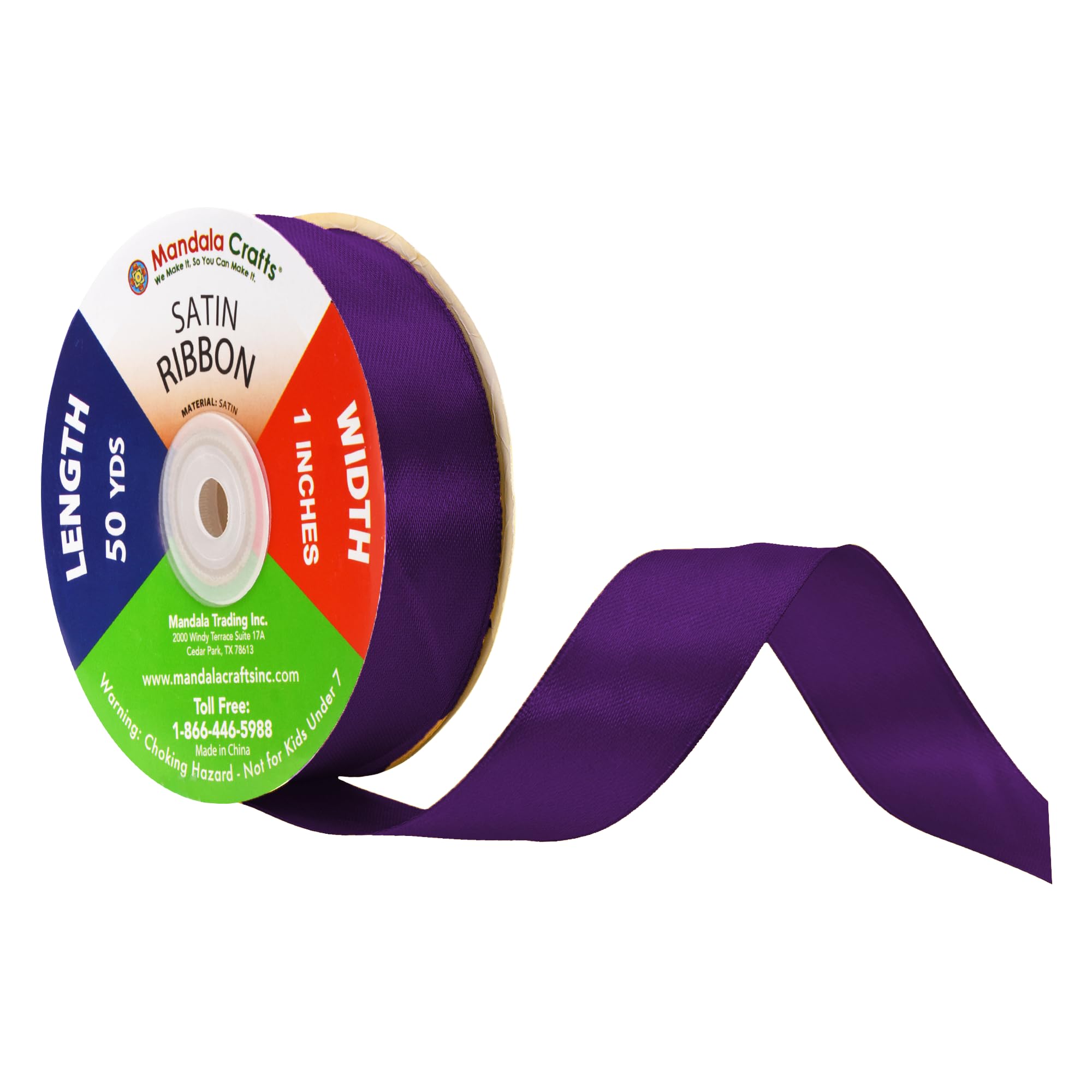 Mandala Crafts Purple Satin Ribbon for Crafts - 50 Yards 1 Inch Wide Fabric Ribbons for Gift Wrapping, Flower Bouquets, Hair Bow