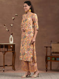 Libas Womens Printed Silk Blend Straight Kurta With Palazzos And Dupatta Orange