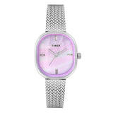 Timex Analog Watch For Women With Purple Square Dial & Silver Stainless Steel Mesh Bracelet Band Water Resistant Women'S Wrist W