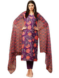 Anni Designer Women'S Cotton Blend Straight Printed Kurta With Pant & Dupatta (Fataki Purple_L_Purple_Large),Purple,L
