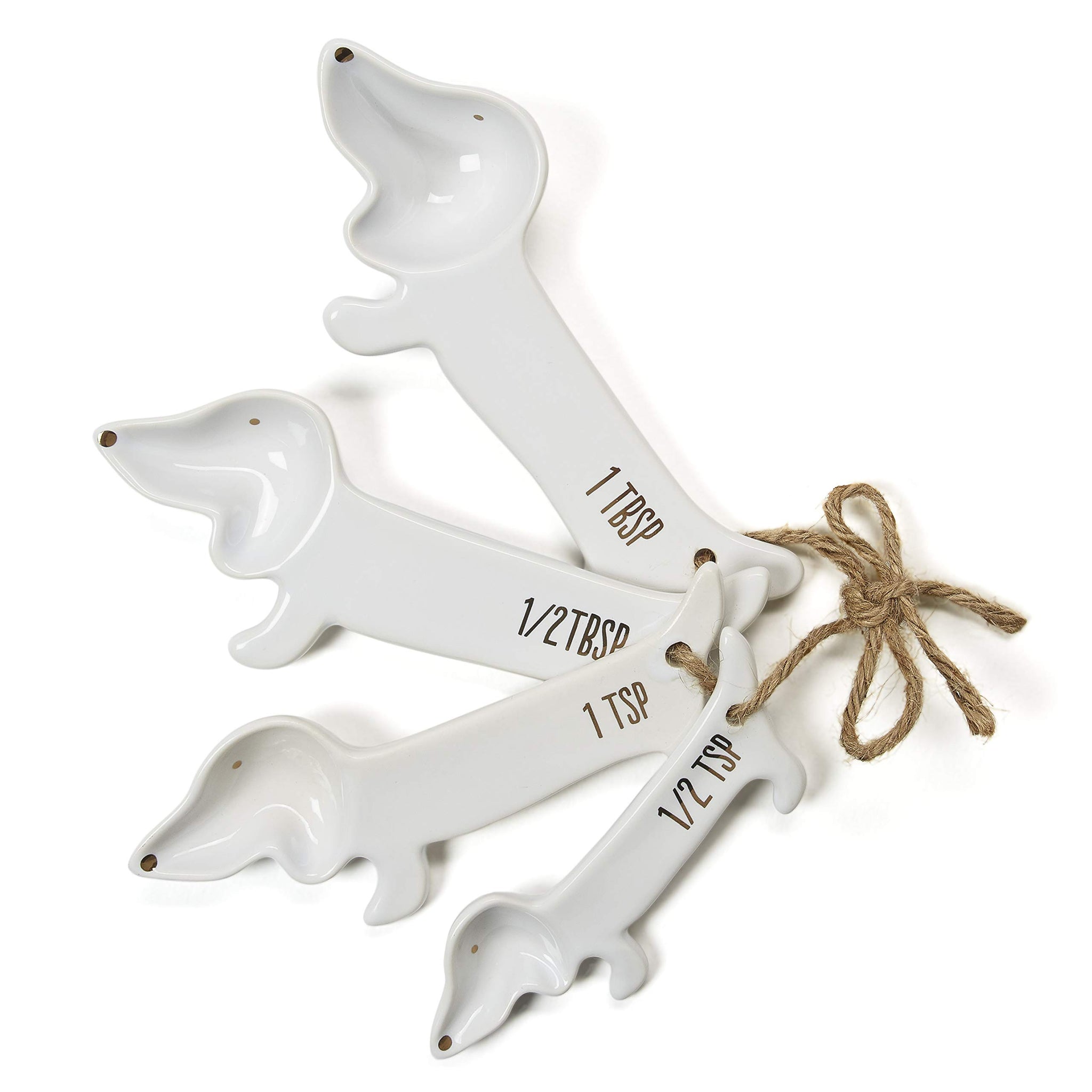 White ceramic Dog Themed Kitchen Utensils: Measuring cups and Spoons, Spoon Rest for countertop - cute Kitchen Accessories (Dog 