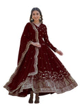 Wedani Georgette Anarkali Kurta Set With Dupatta For Women,Maroon,M