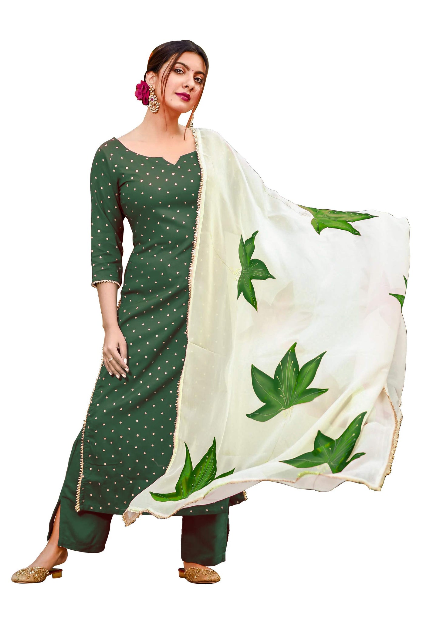 Anni Designer Women'S Handpainted Suit Set (Tae Rayon Green_Xxl),Green,2XL