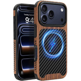 ZZDZZ Magnetic Case Compatible with iPhone 17 Pro Case [Compatible with MagSafe] Wood and Leather Carbon Fiber Design Hybrid Sho