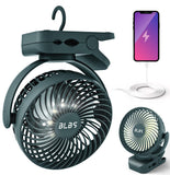 BLBS Rechargeable Camping Fan - 65H 12000mAh With Output Ports, Hanging Hook, 360 Head Rotation for Tents, Camp, Green