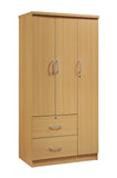 Hodedah 3-Door Armoire with 2-Drawers, 3-Shelves in Beech