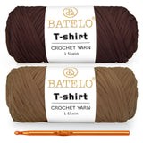 BATELO 2 Pack T-Shirt Crochet Yarn for Beginner Projects - Thick Yarn (Polyester), 400g/144yds, High Elasticity (Milk Tea Brown+