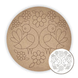 NameHaus DIY Mandala Wood Cutout for Painting | Round MDF Board with Folk Art Bird & Floral Design | PreMarked Wooden Wall Deco