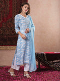 Anni Designer Women'S Cotton Blend Straight Printed Kurta With Pant & Dupatta (Kausalya Sky_Xl_Sky Blue_X-Large),Sky Blue,XL,,,