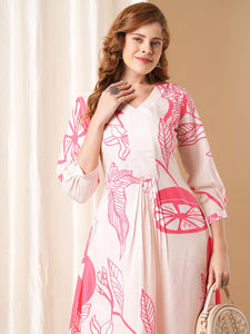 Anni Designer Women'S Cotton Blend Anarkali Printed Kurta With Pant (Santra Pink_S_Pink_Small),Pink,S,,,