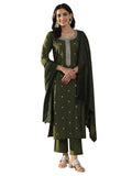Libas Women'S Silk Blend Kurta Set (Gs1028_Olive_S)