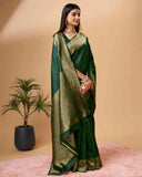 Sugathari Womens Banarasi Saree Pure Kanjivaram Silk Saree Soft New Ladies 2023 Design Wear Pattu Sarees Latest Cotton Party Sari Collections With Blouse Piece For Wedding Sadi (Sam Pari-113 Green) Green Free Size Kanchipuram Banarasi Saree 113