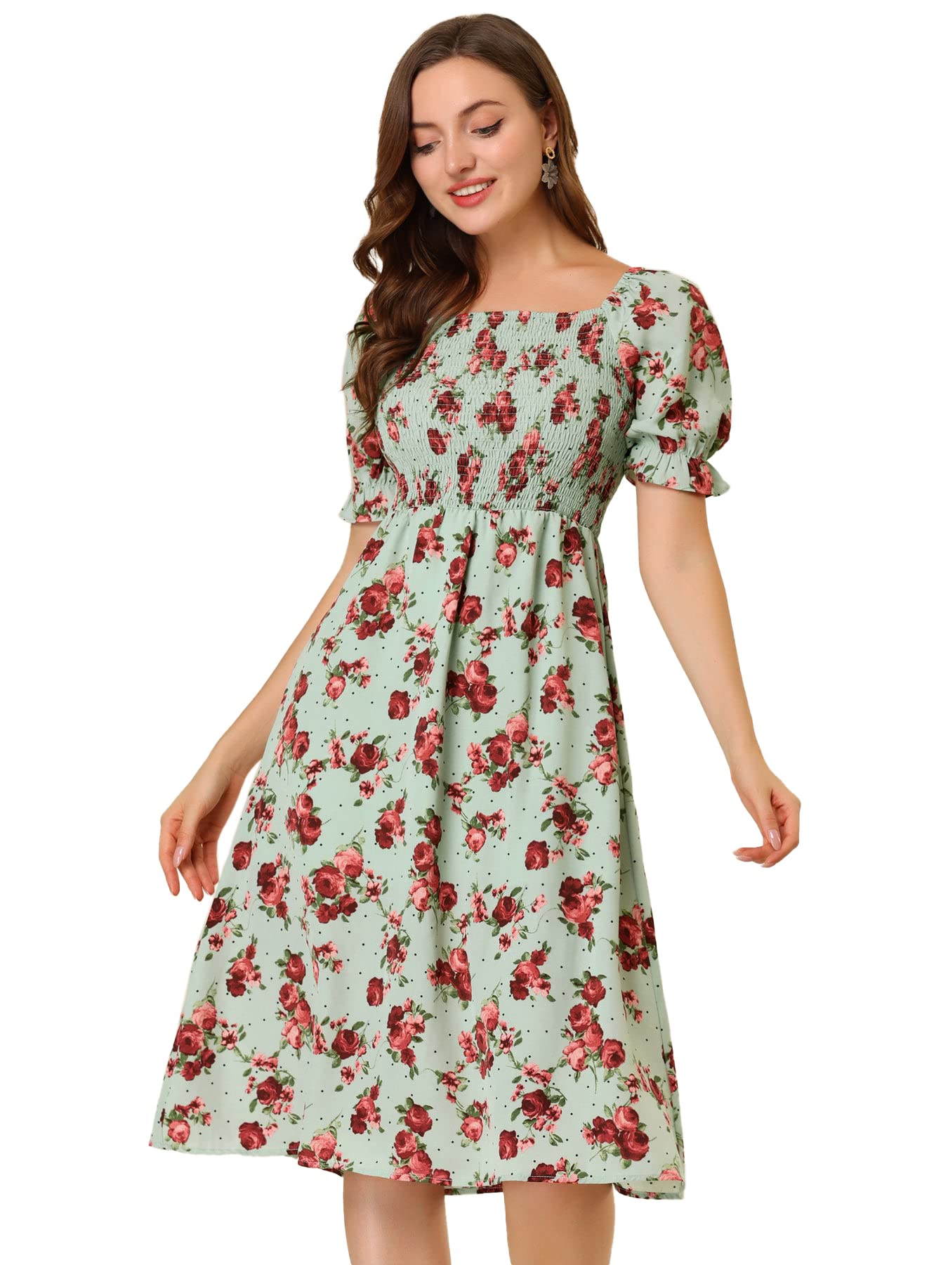 Toplot Dresses For Women Knee Length With Floral Print(Dress-5107-Dot-M) Green,Green,,B0C4DJTCDS