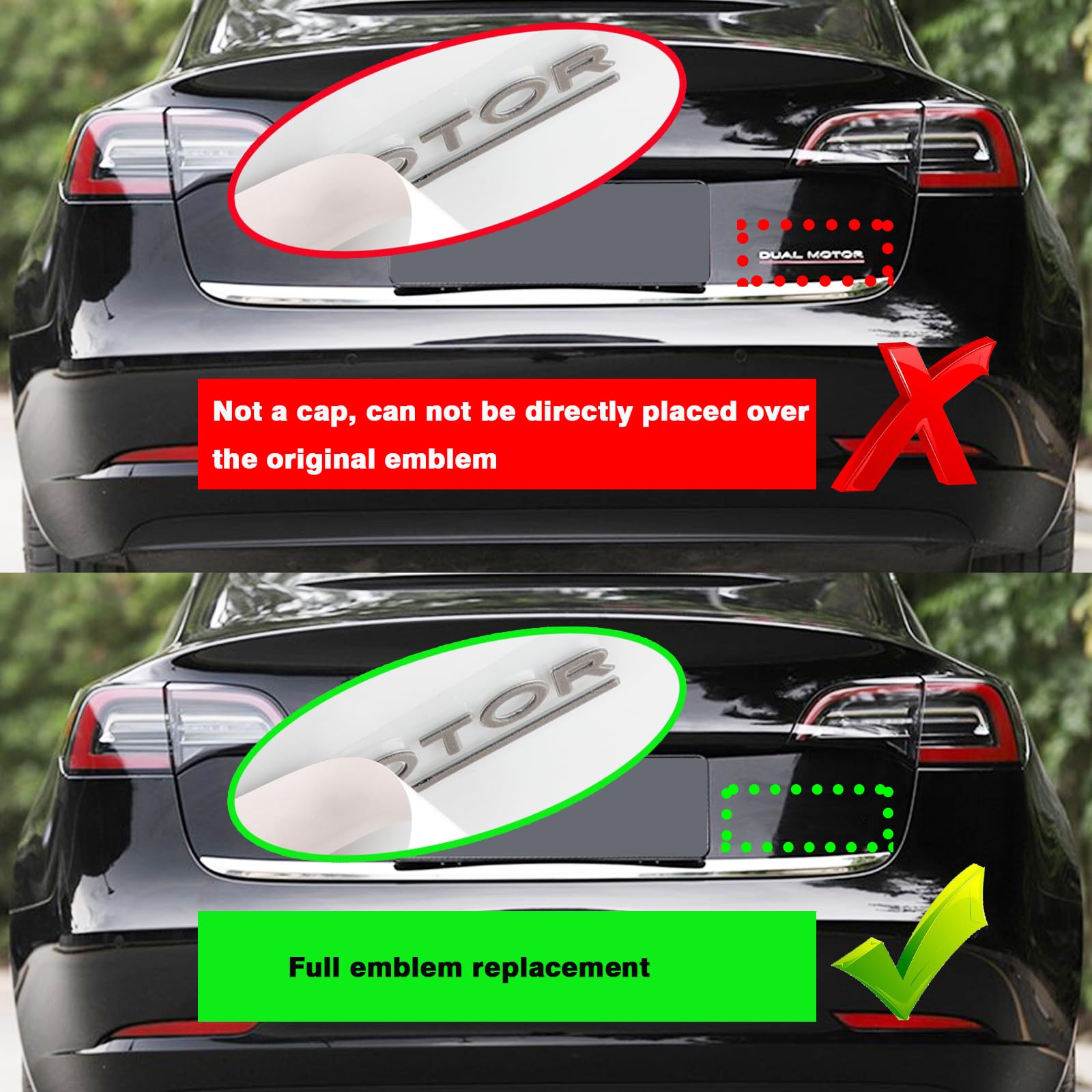 YHCDSEA Dual Motor Badge Emblem Sticker Plaid Decor Compatible for Model 3 Y X S Accessories (Matt Black-Black Line)