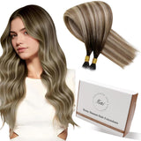 Hetto Nano Bead Hair Extensions Human Hair Dark Brown Nano Ring Hair Extensions Pre Bonded 20 Inch 50 Strands 50g