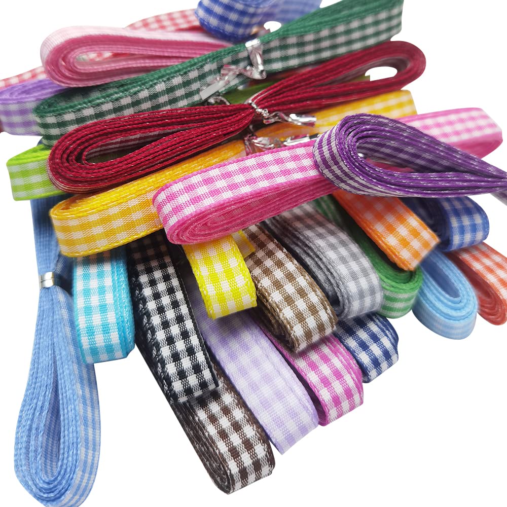 Libiline 50yards 1/4 (6mm) Assorted 25 Colors Gingham Ribbon Craft DIY Gift Packing Hair Bow Accessory (1/4, Multi-Colored)