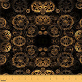 Golden Ndustrial Gear Fabric by The Yard, Steampunk Style Upholstery for Chairs, Sofa, Clocks, Mechanical Device Indoor, Craft P