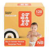 Hello Bello Newborn Premium Diapers, (Size NB - Up to 10 lbs) Surprise Pack for Boys - 128 Count, Hypoallergenic with Soft, Clot