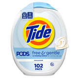 Tide PODS Free & Gentle Laundry Detergent Soap Pacs, 102 Count, Tide PODS Laundry Detergent, Laundry Detergent Pacs, Laundry POD