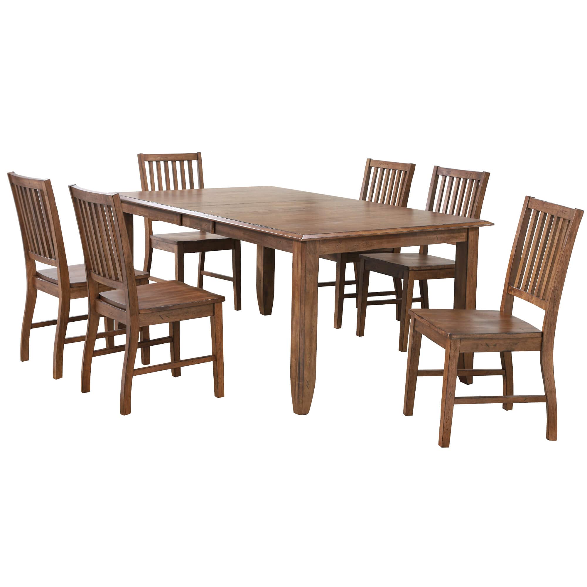 Sunset Trading Simply Brook 7 Piece 72 Rectangular Extendable Table Dining Set | 6 Slat Back Chairs| Amish Brown | Seats 8