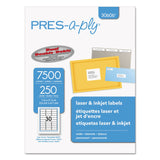 Avery 30606 PresAPly Laser/Inkjet Address Labels, 1 x 25/8, White, 7500/Box