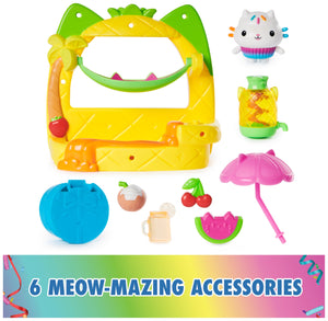 Gabby's Dollhouse, Cakeys Fruit Smoothie Balcony Playset, 8-Pcs with Toy Figures, Dollhouse Accessories & Sensory Play, Kids Toy