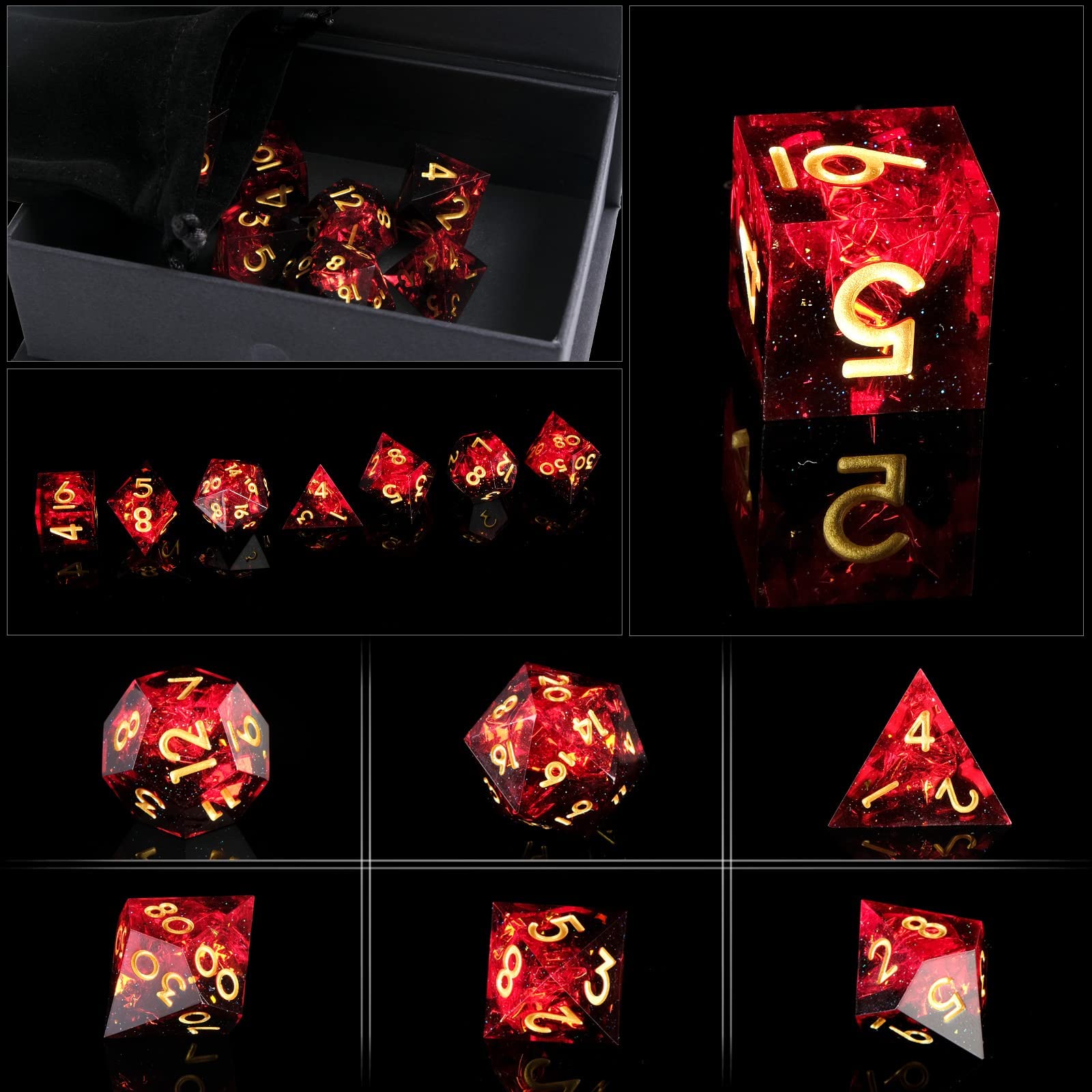 YEMEKO Sharp Edge DND Dice Set Handmade 7 Accessories Dice for Dungeons and Dragons TTRPG Games, Multi-Sided RPG Polyhedral Resi