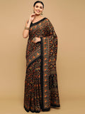 Satrani Women'S Poly Silk Floral Printed Saree With Unstitched Blouse Piece(2590S249N_Black & Multi)