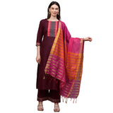 Gosriki Women'S Rayon Solid Straight Kurta Palazzos And Dupatta (My-Hit-New- Maroon_Xxl-Maroon_Xx-Large),Maroon,2,B09B3H5QHY
