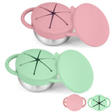 KLCKH 2-Pack Stainless Steel Snack Cup for Toddlers Spill-Proof, Baby Food Containers with Removable Silicone Lids & Handles | D