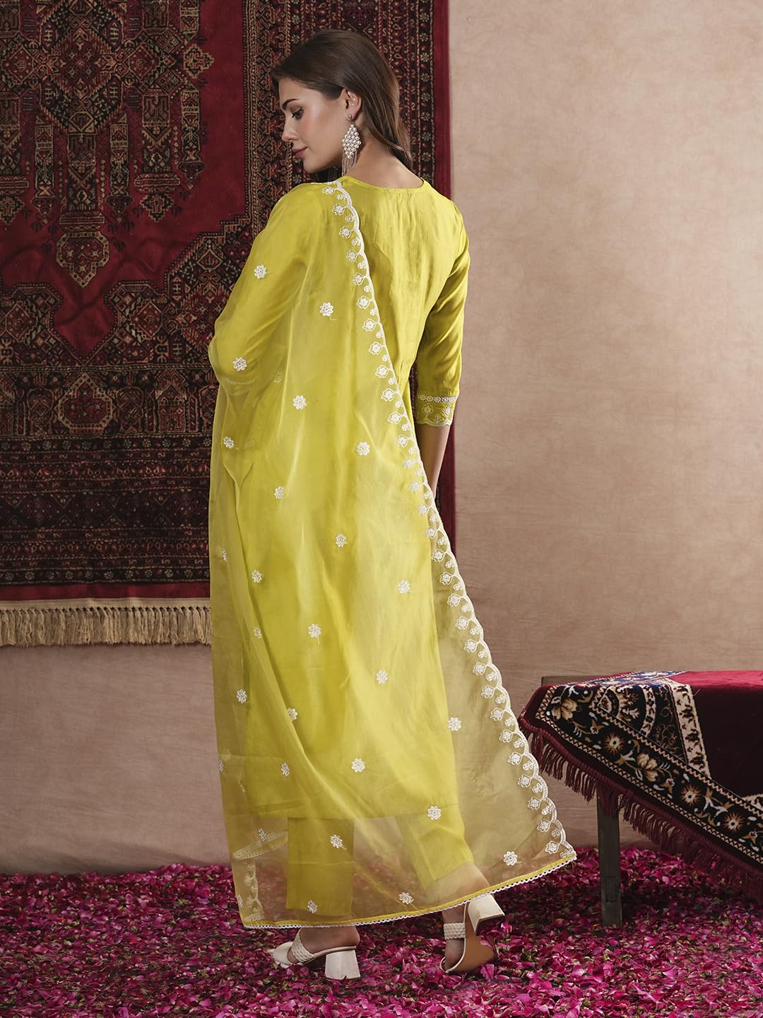 Anni Designer Women'S Rayon Blend Straight Embroidered Kurta With Pant & Dupatta (Carlton Lemon-Vks07_5Xl_Lemon_Xxxxx-Large),Lemon,5XL,Rayon Blend,Regular,