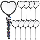 Framendino, 10 Pack Beadable Heart Travel Makeup Mirrors with Blank Bar Handheld for DIY Jewelry Making Black
