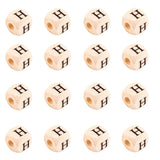KISSITTY 100pcs Letter H Wood Beads for Key Chains Cube Wooden Beads 10mm Large Hole Natural Square Alphabet Wooden Loose Beads 