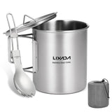 Lixada 750ml Camping Cup Pot Cup Stainless Steel Water Cup Mug with Foldable Spoon for Outdoor Camping Hiking Backpacking