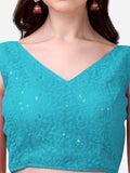 Pujia Mills Women'S Georgette Sipali Sequin Work Sleeveless Blouse (Sky Blue, 38)