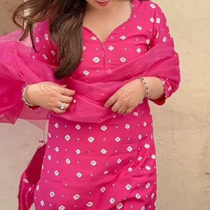Gosriki Women'S Rayon Printed Kurta With Palazzo And Dupatta (Railing Pink_M_Pink_Medium),Pink,,B098QPWYVF
