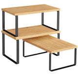 SONGMICS Cabinet Organizer Shelf, Set of 3 Kitchen Counter Shelves, Kitchen Storage, Spice Rack, Stackable, Expandable, Ink Blac
