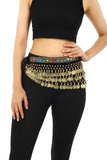Radiant Fashion World Chiffon Belly Dance Hip Scarf For Women, Bling Sequin Belly Dance Wrap Heavy Belt Skirt With Golden Coins 