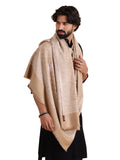 Tweedle Kashmiri Shawl For Men, Zari Work, Faux Pashmina Stole For Gents Beige (40 X 80 Inches)