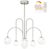 Bagood Nickel 6-Light Sputnik Light Fixture 29.5Globe Modern Sputnik Chandelier Dimmable Chandelier with Clear Globe Glass M