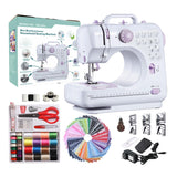 Sewing Machine for Beginners with 50 Pcs Fabric and 32 Pcs Sewing Threads Kit, Small Portable Mini Sewing Machine 12 Built-in St