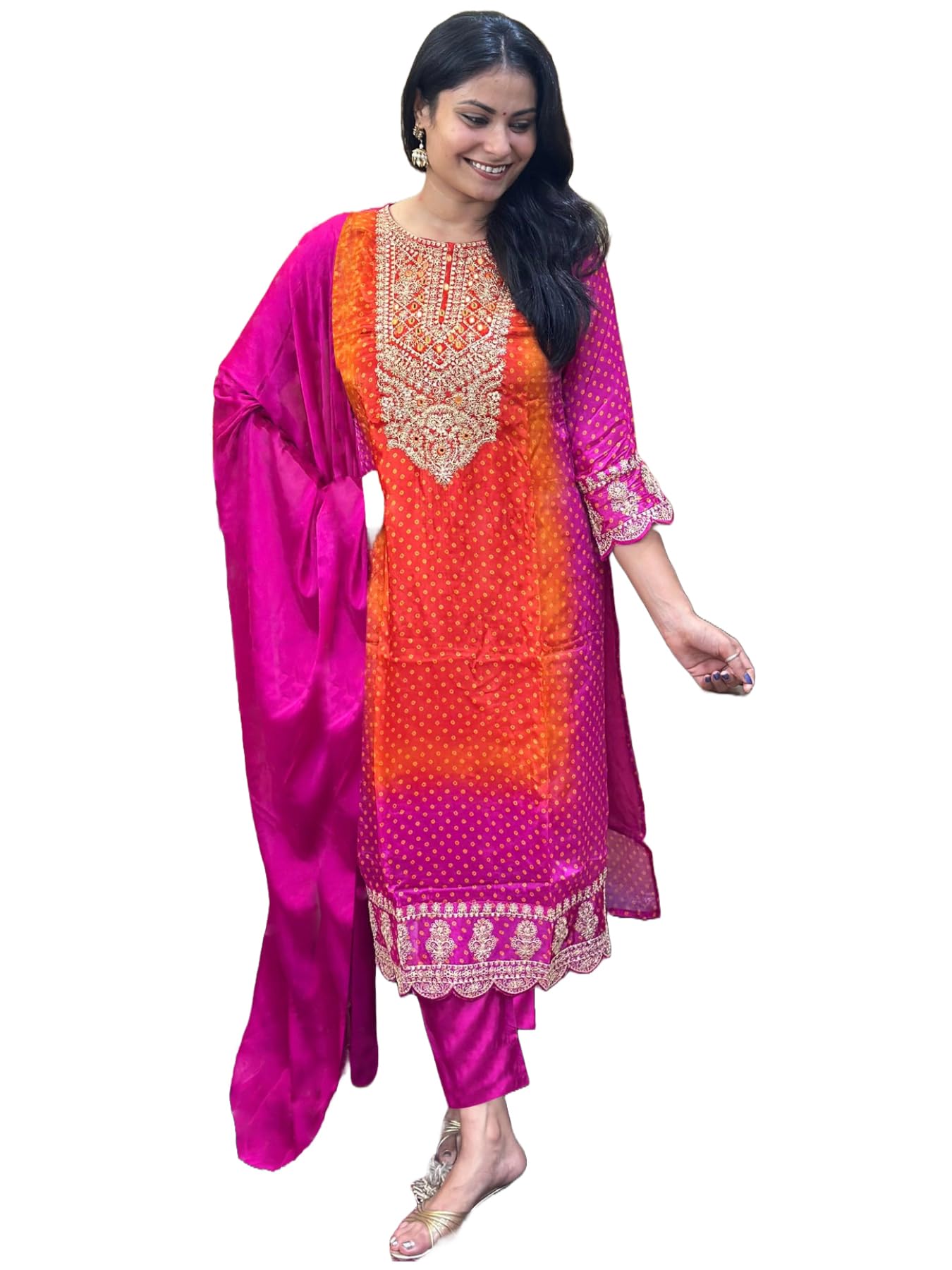 Anni Designer Women'S Rayon Blend Straight Embroidered Kurta With Pant & Dupatta (Lasivan Pink-Vks01_Xxl_Pink_Xx-Large),Pink,2XL,,,