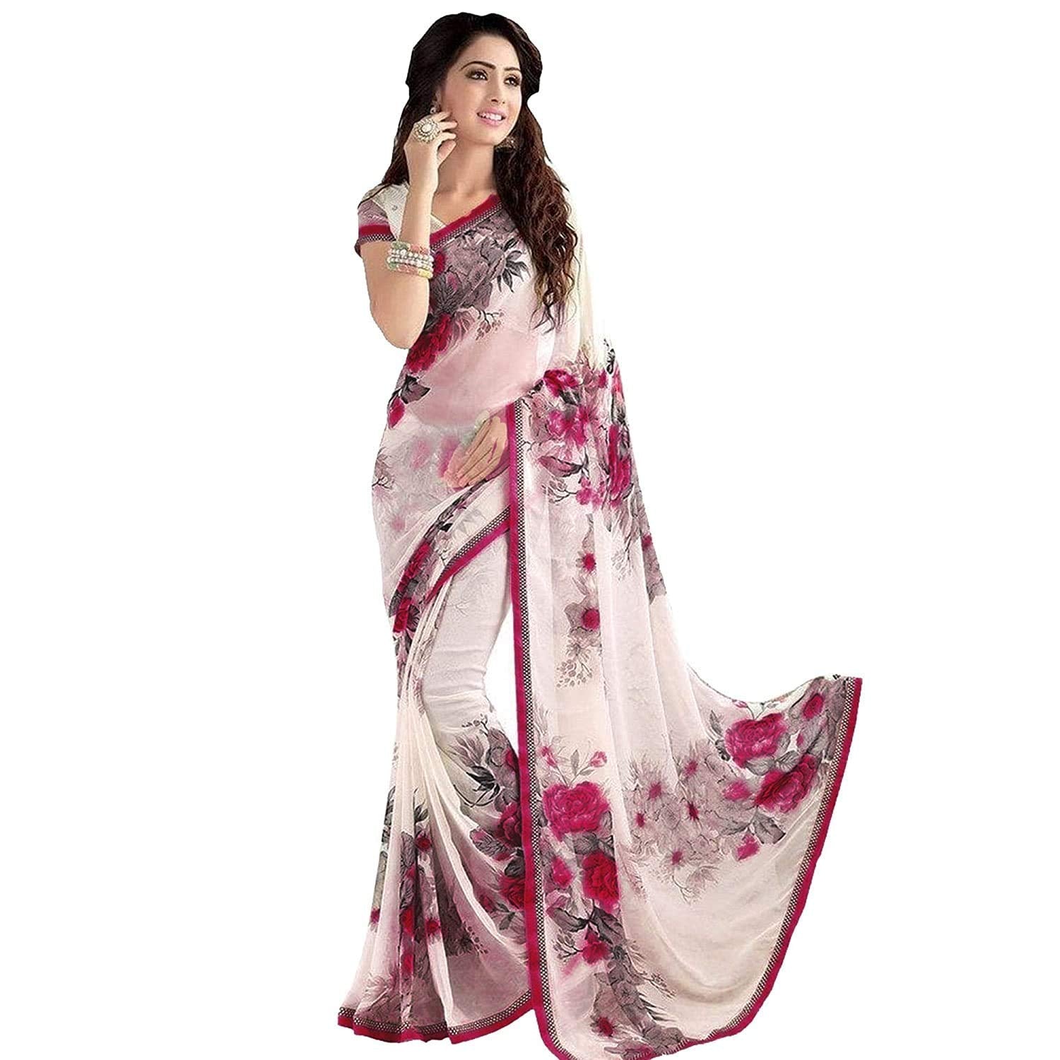 Anni Designer Women'S Maroon Color Georgette Printed Saree With Blouse Piece(Apsaa-Maroon_Free Size),Maroon,Free Size