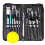 SAMVARDHAN 19 Pcs Artist Paint Brush Set with Zipper Carrying Case Mixing Scarper, Sponge and Pencil for Acrylic, Oil, Watercolo